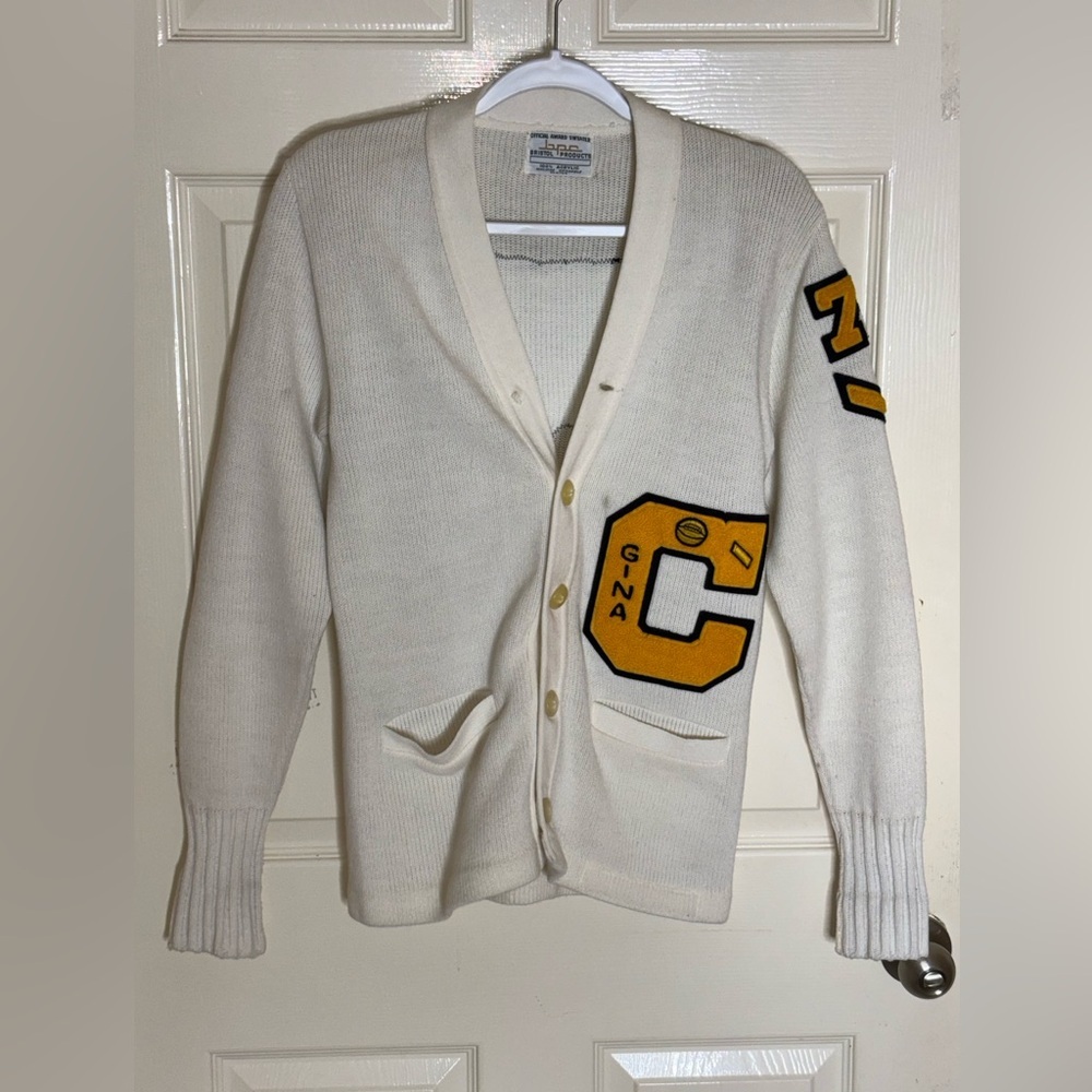Vintage Late 60s - 70s Sand Knit Letter C Knit Letterman Cardigan Sweater Small​ - Picture 8 of 9
